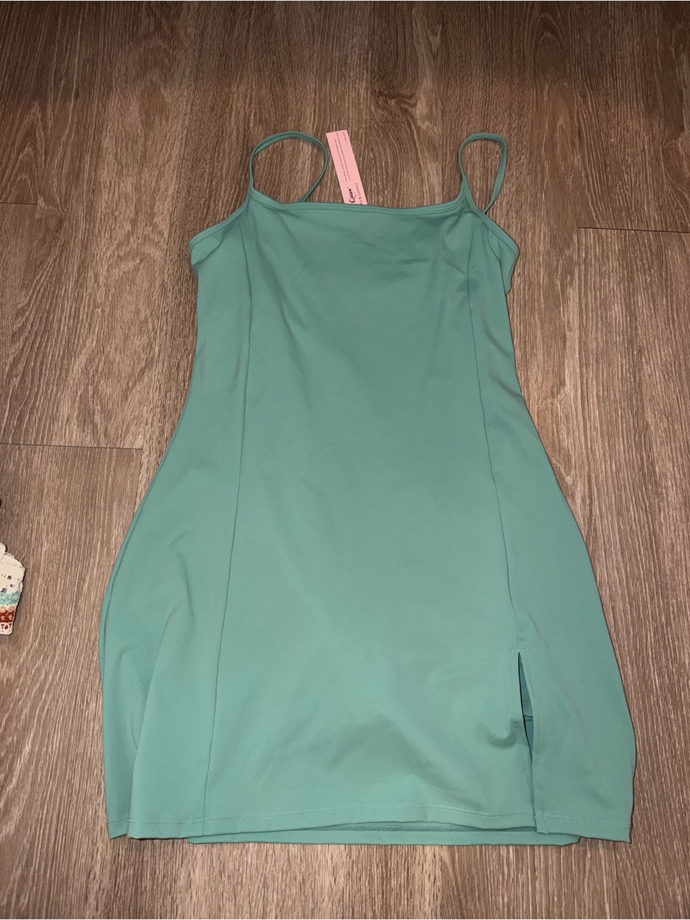 Slim Teal Spaghetti-Strap tennis Dress with Side Slit w/built in shorts